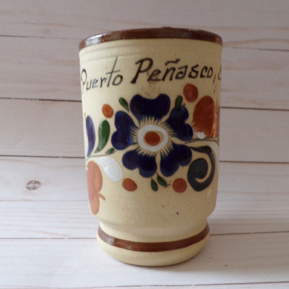 Puerto Penasco Souvenir Stoneware Mug Typical Floral Design 16 oz  2868